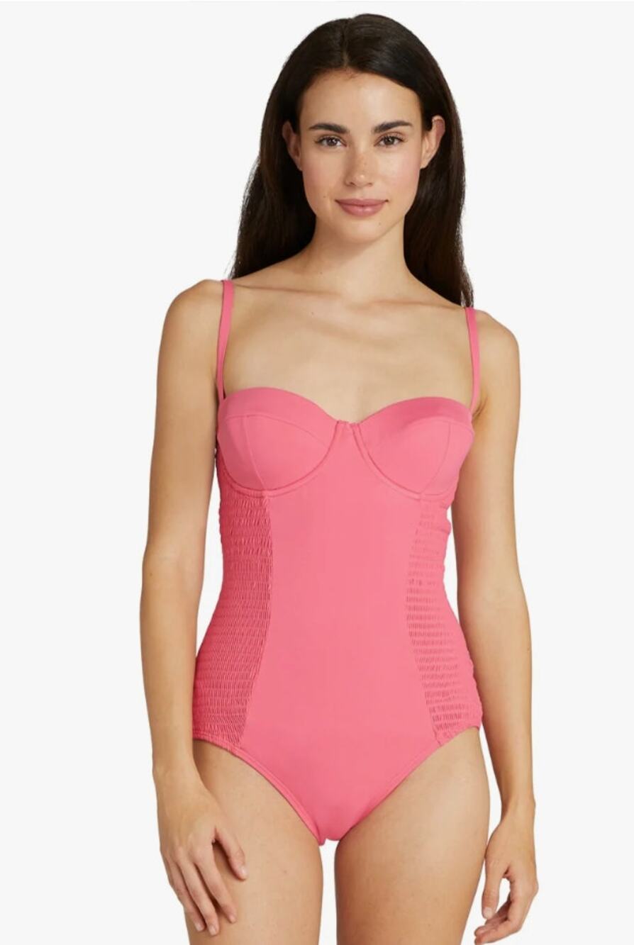 KATE SPADE Solids Smocked Underwire One Piece Swimsuit Medium NWT